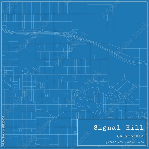 Blueprint US city map of Signal Hill, California.