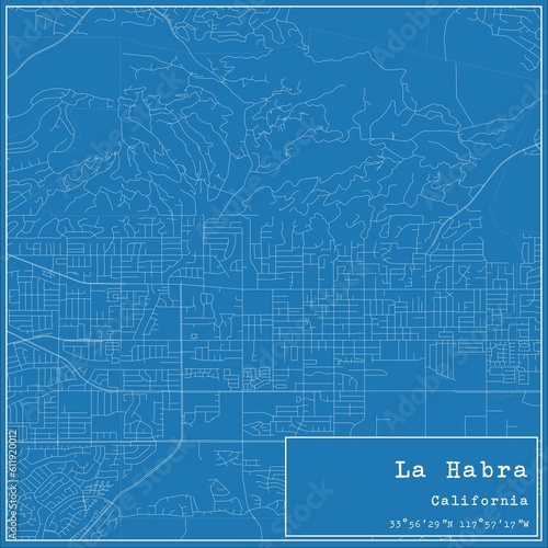 Blueprint US city map of La Habra, California.