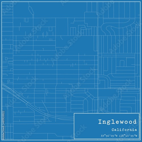 Blueprint US city map of Inglewood, California. photo