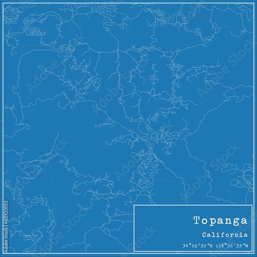 Blueprint US city map of Topanga, California.