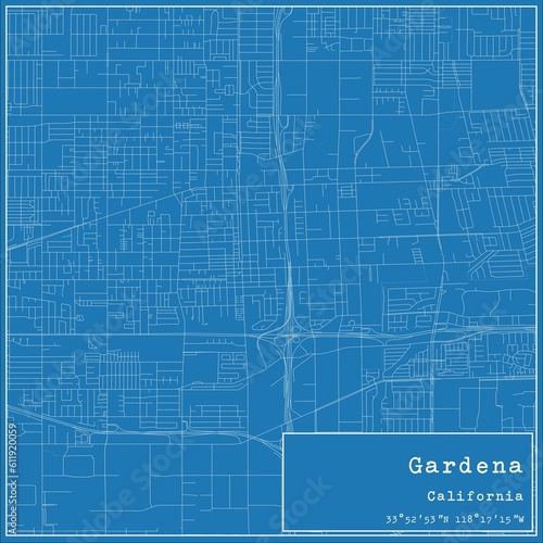 Blueprint US city map of Gardena, California. photo
