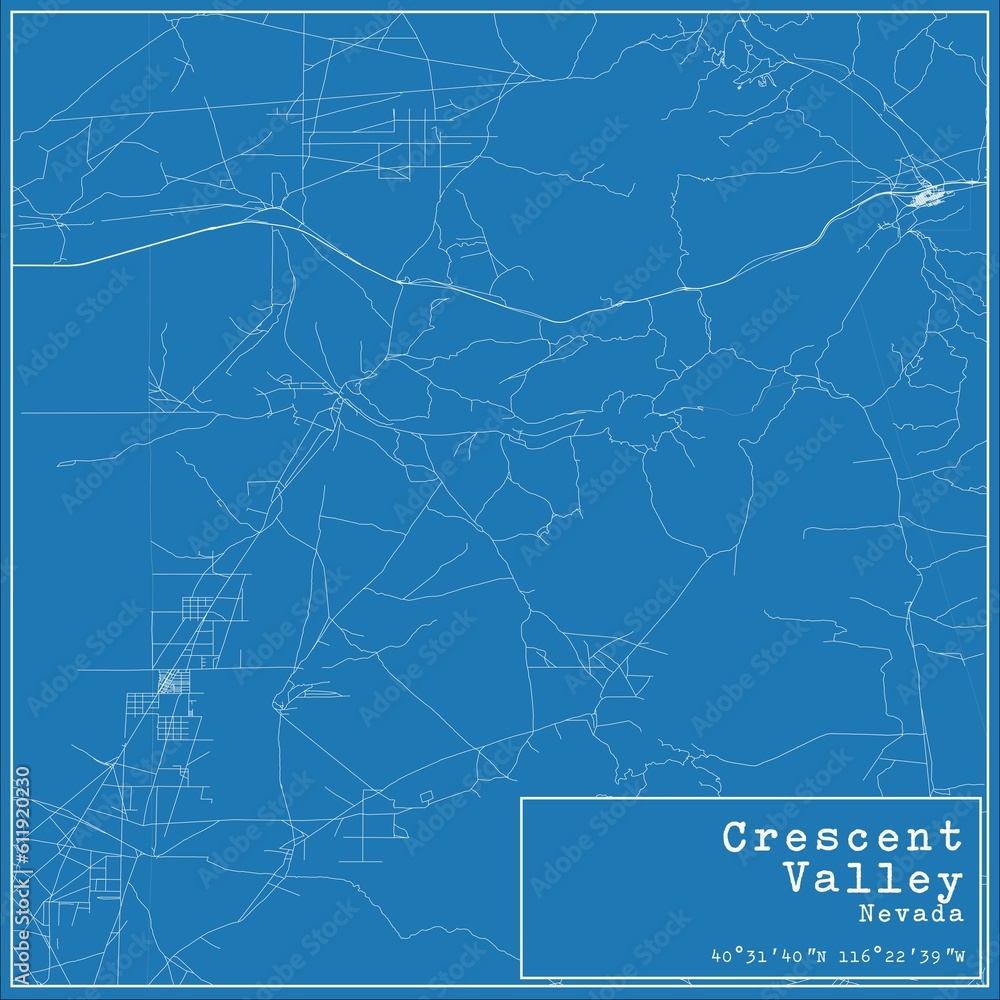 Blueprint US city map of Crescent Valley, Nevada.