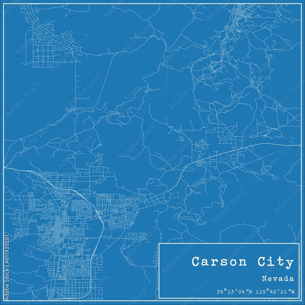 Blueprint US city map of Carson City, Nevada. Blueprint US city map of Carson City, Nevada.