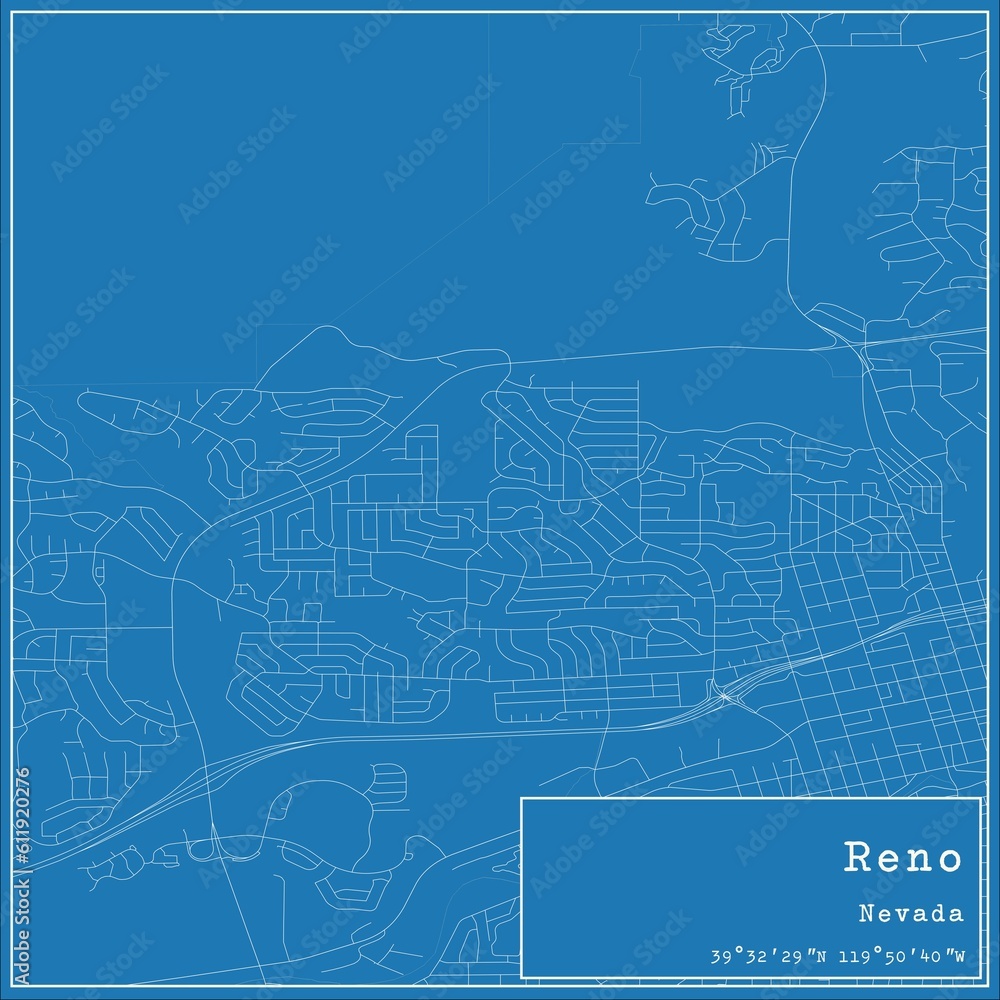 Blueprint US city map of Reno, Nevada. Blueprint US city map of Reno, Nevada.