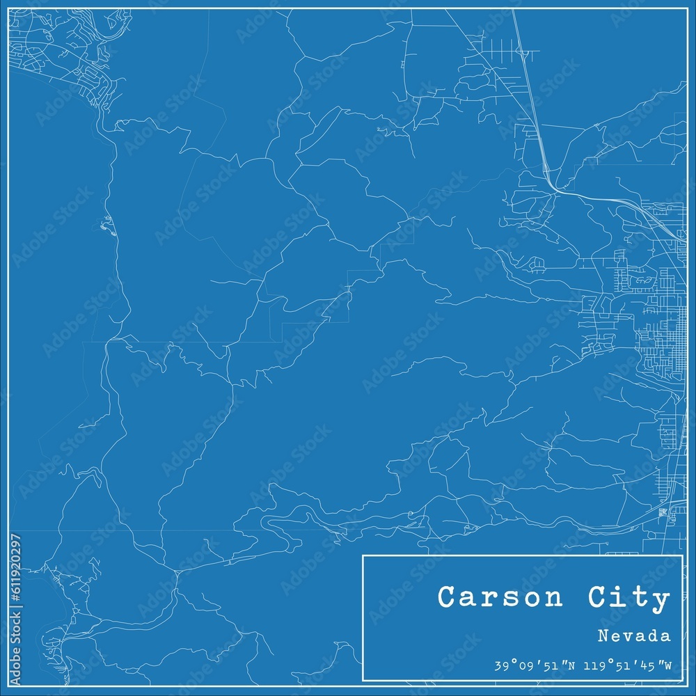 Blueprint US city map of Carson City, Nevada. Blueprint US city map of Carson City, Nevada.