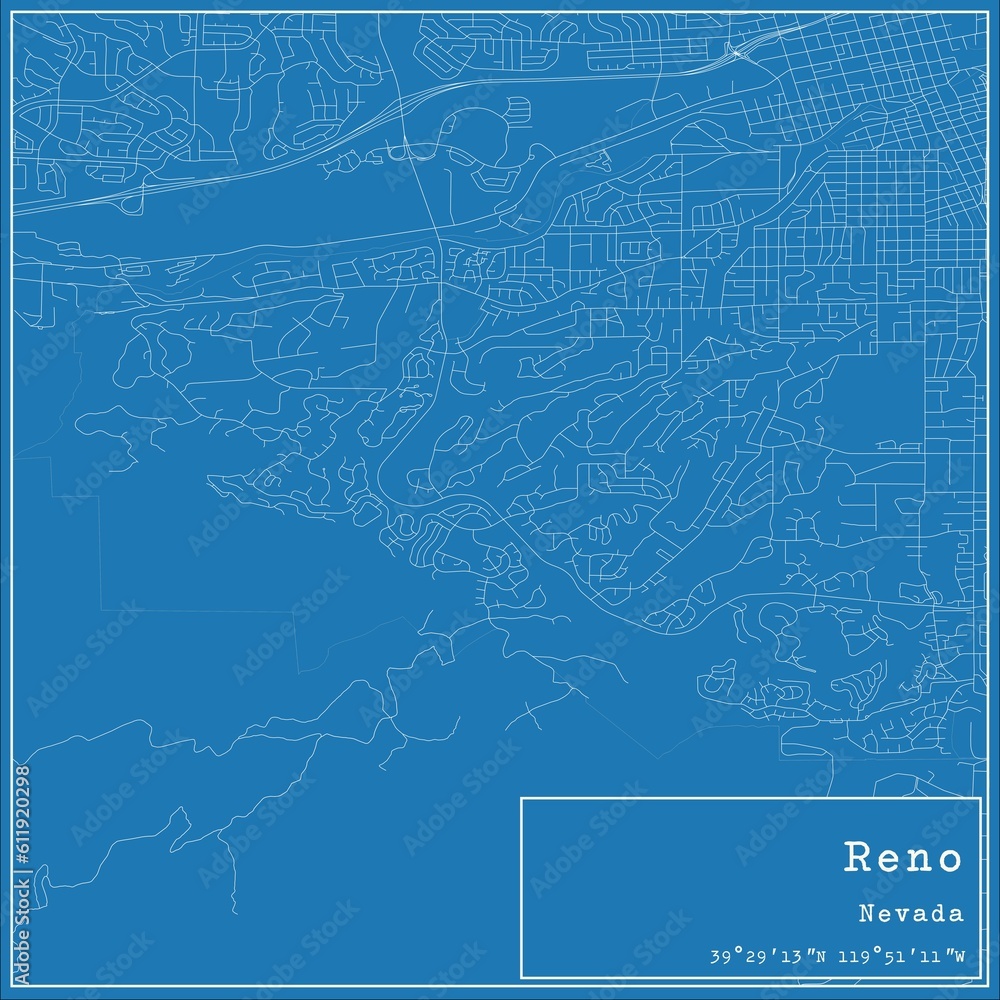 Obraz premium Blueprint US city map of Reno, Nevada.