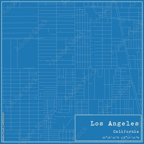 Blueprint US city map of Los Angeles, California.