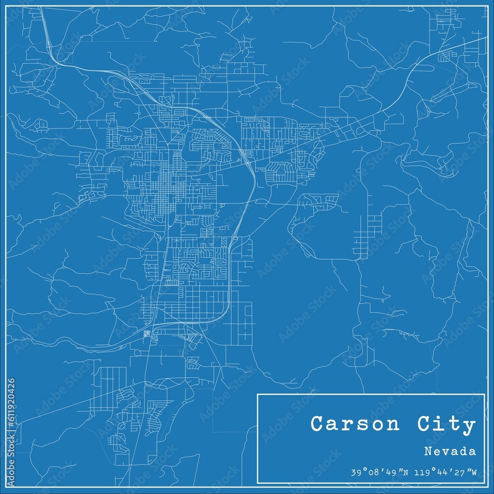 Blueprint US city map of Carson City, Nevada.