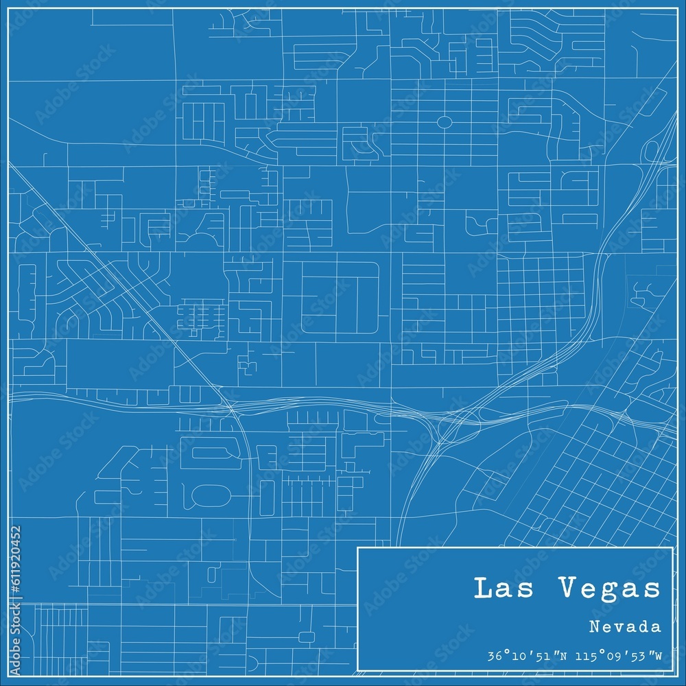 Blueprint US city map of Las Vegas, Nevada.