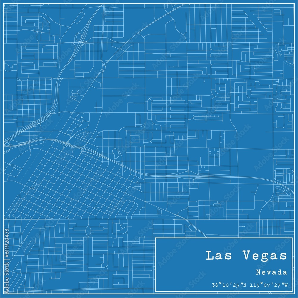 Blueprint US city map of Las Vegas, Nevada.