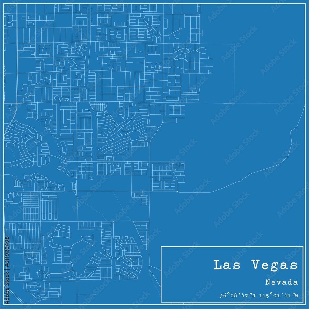 Blueprint US city map of Las Vegas, Nevada.