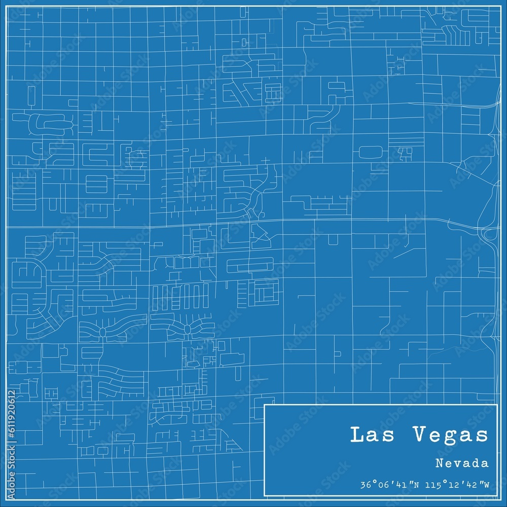 Blueprint US city map of Las Vegas, Nevada.