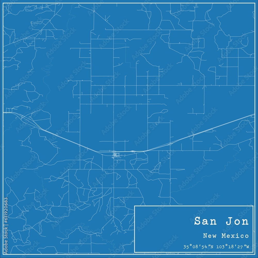 Blueprint US city map of San Jon, New Mexico.