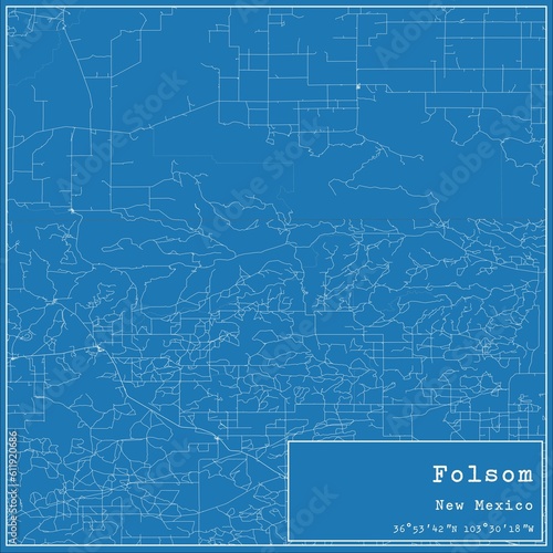 Blueprint US city map of Folsom, New Mexico.