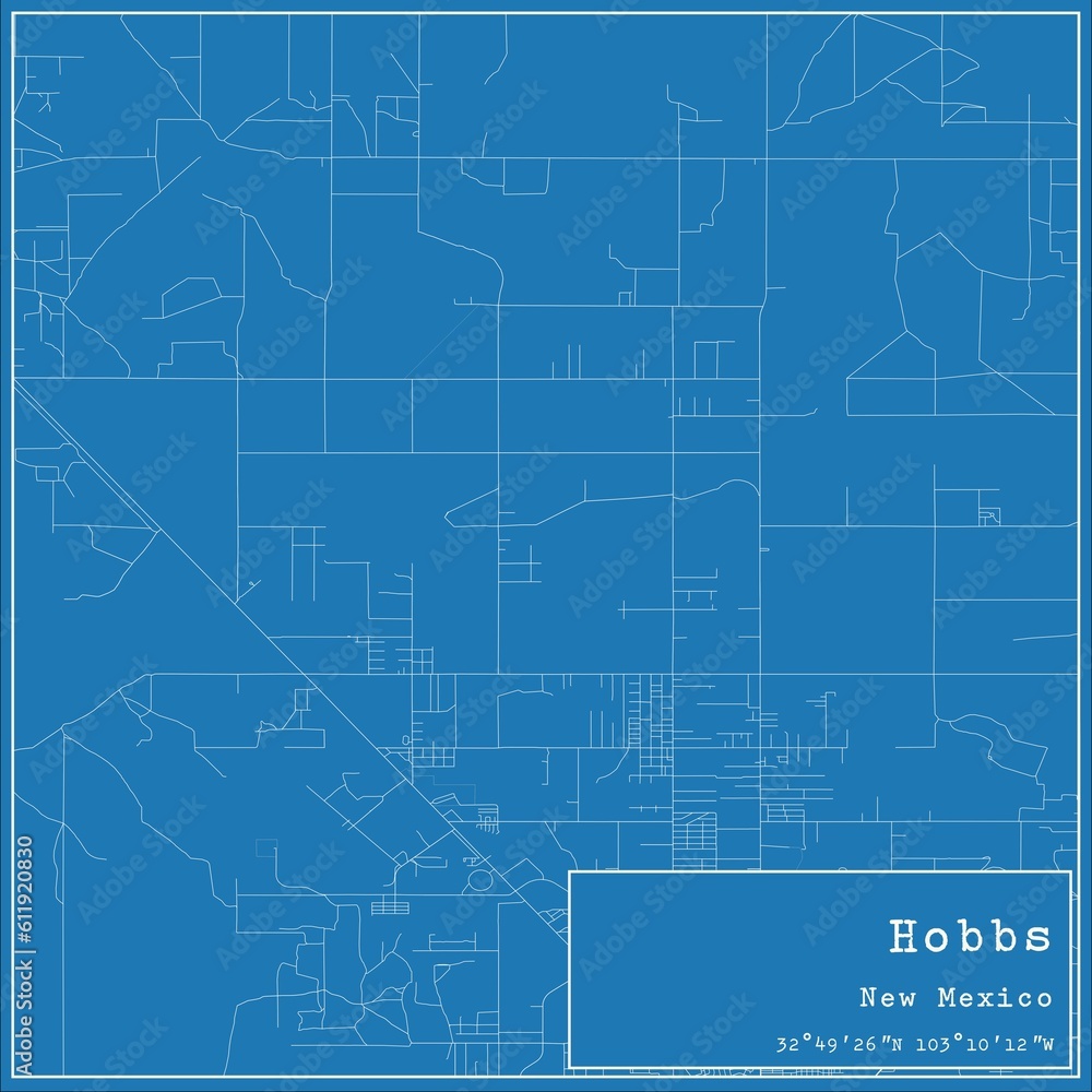 Blueprint US city map of Hobbs, New Mexico.
