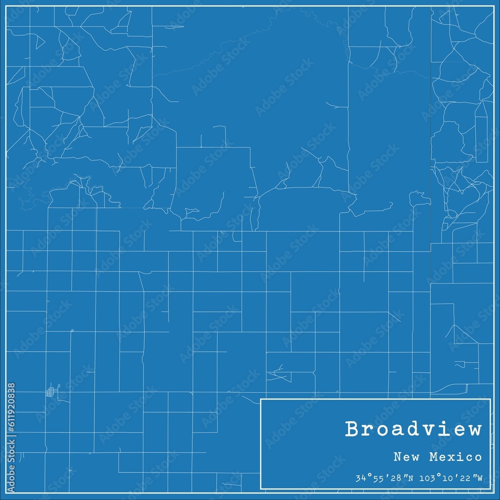 Blueprint US city map of Broadview, New Mexico.