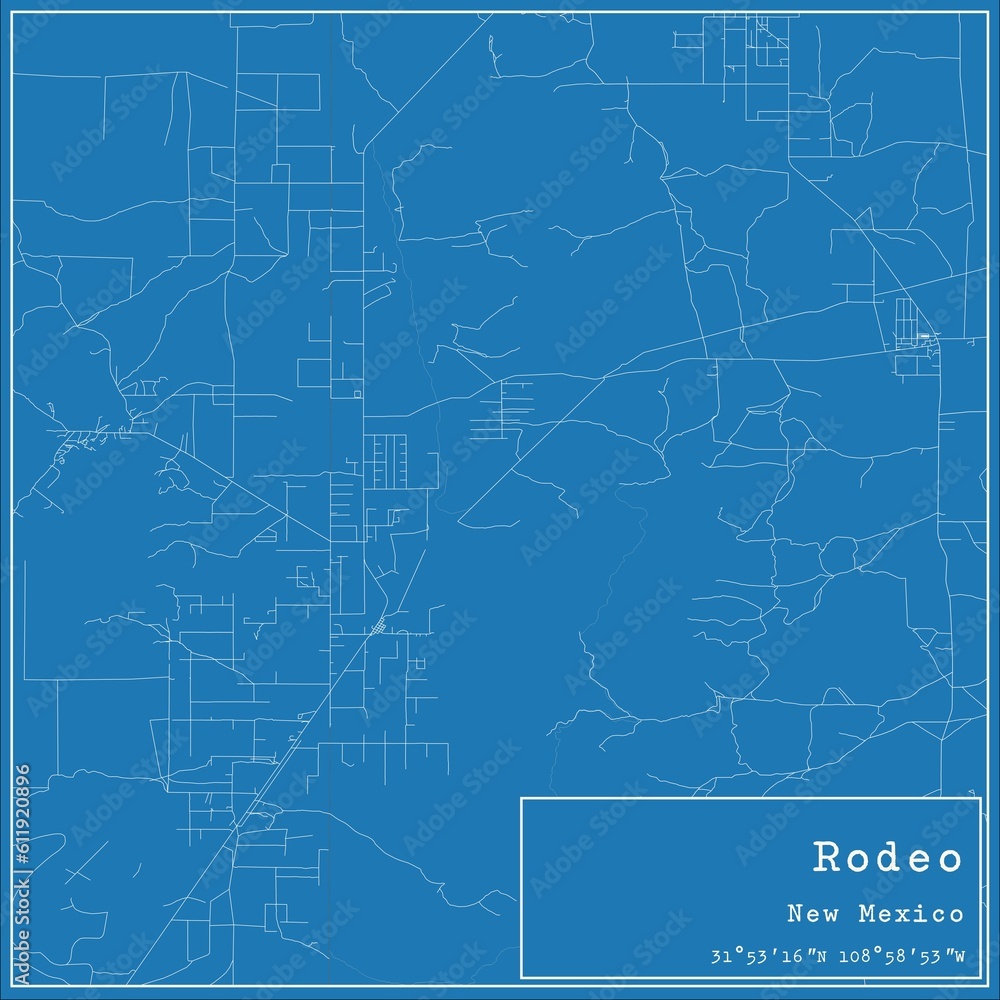 Blueprint US city map of Rodeo, New Mexico.