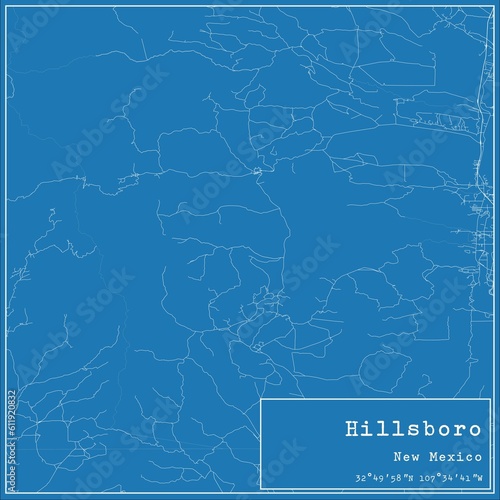 Blueprint US city map of Hillsboro, New Mexico.
