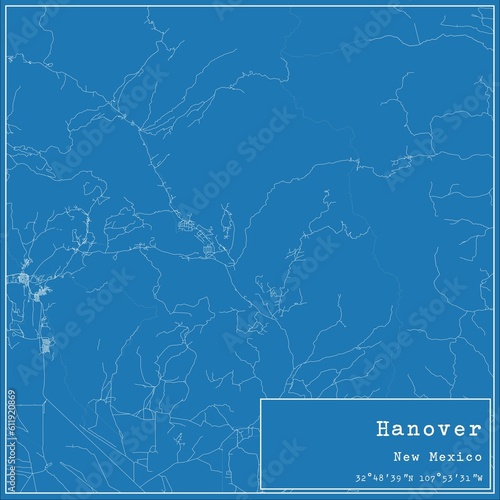 Blueprint US city map of Hanover, New Mexico.
