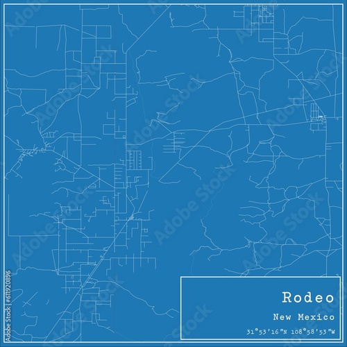 Blueprint US city map of Rodeo  New Mexico.