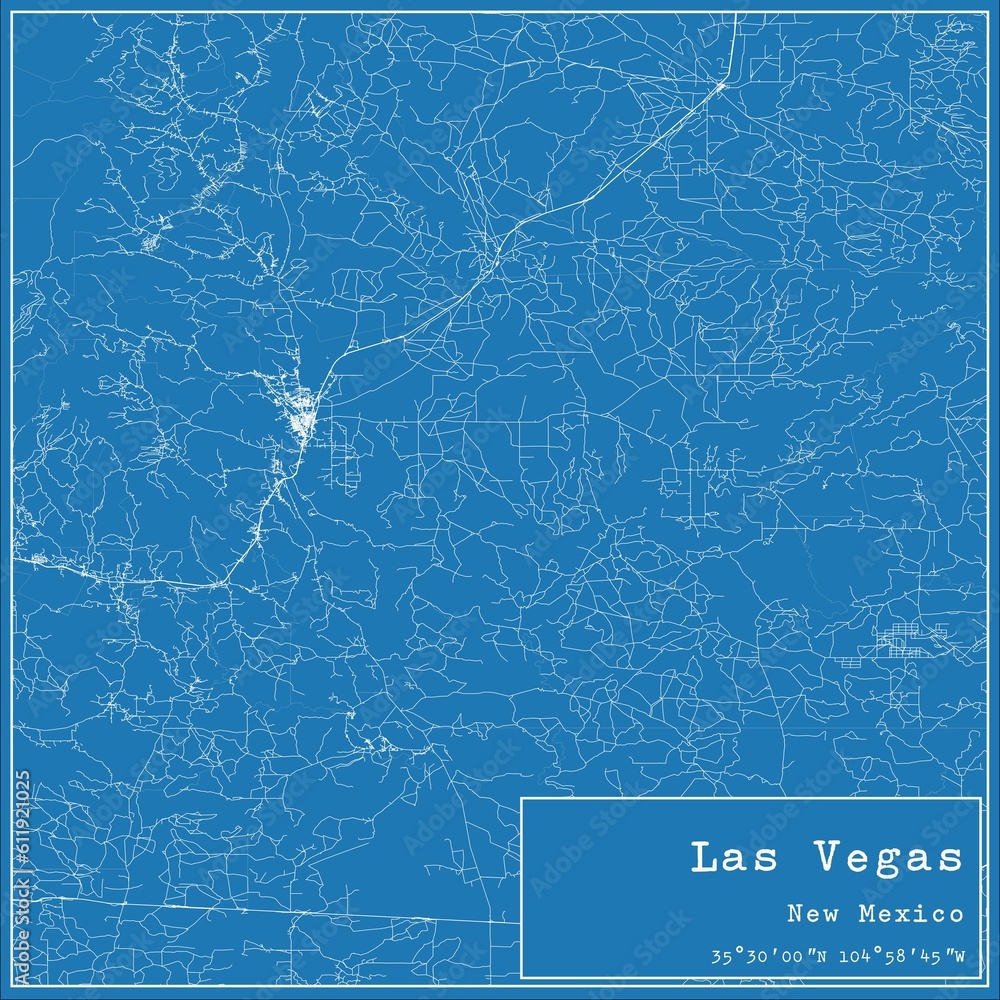 Blueprint US city map of Las Vegas, New Mexico.