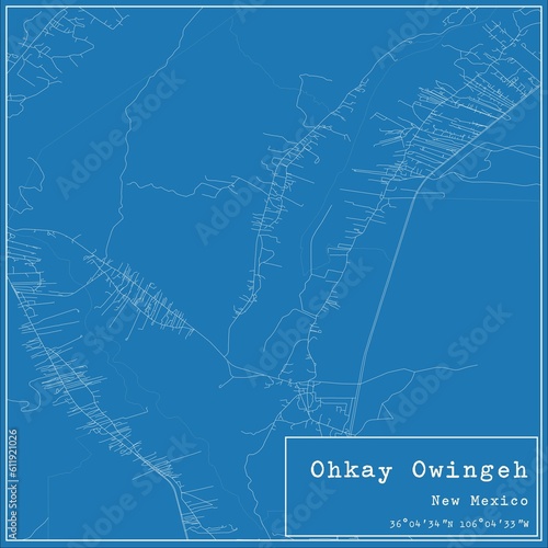 Blueprint US city map of Ohkay Owingeh, New Mexico. photo