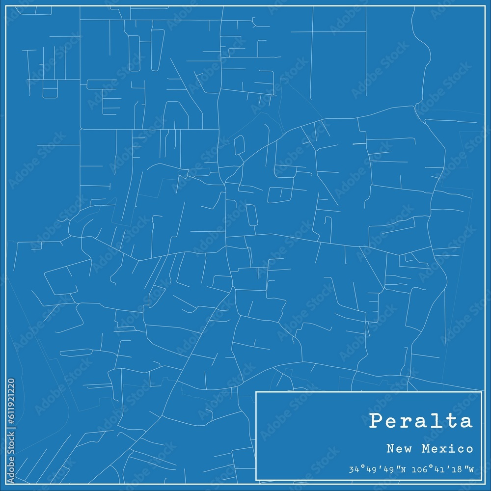 Blueprint US city map of Peralta, New Mexico.