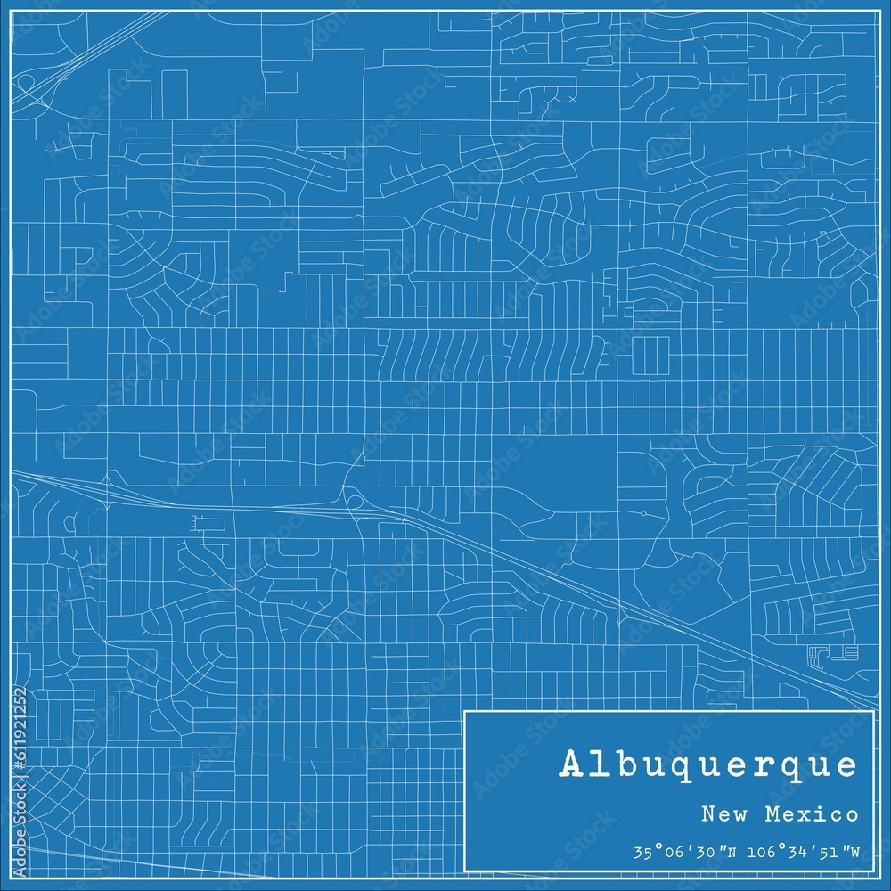Blueprint US city map of Albuquerque, New Mexico.