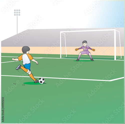 soccer player kicking the ball. child kicking football penalty shootout