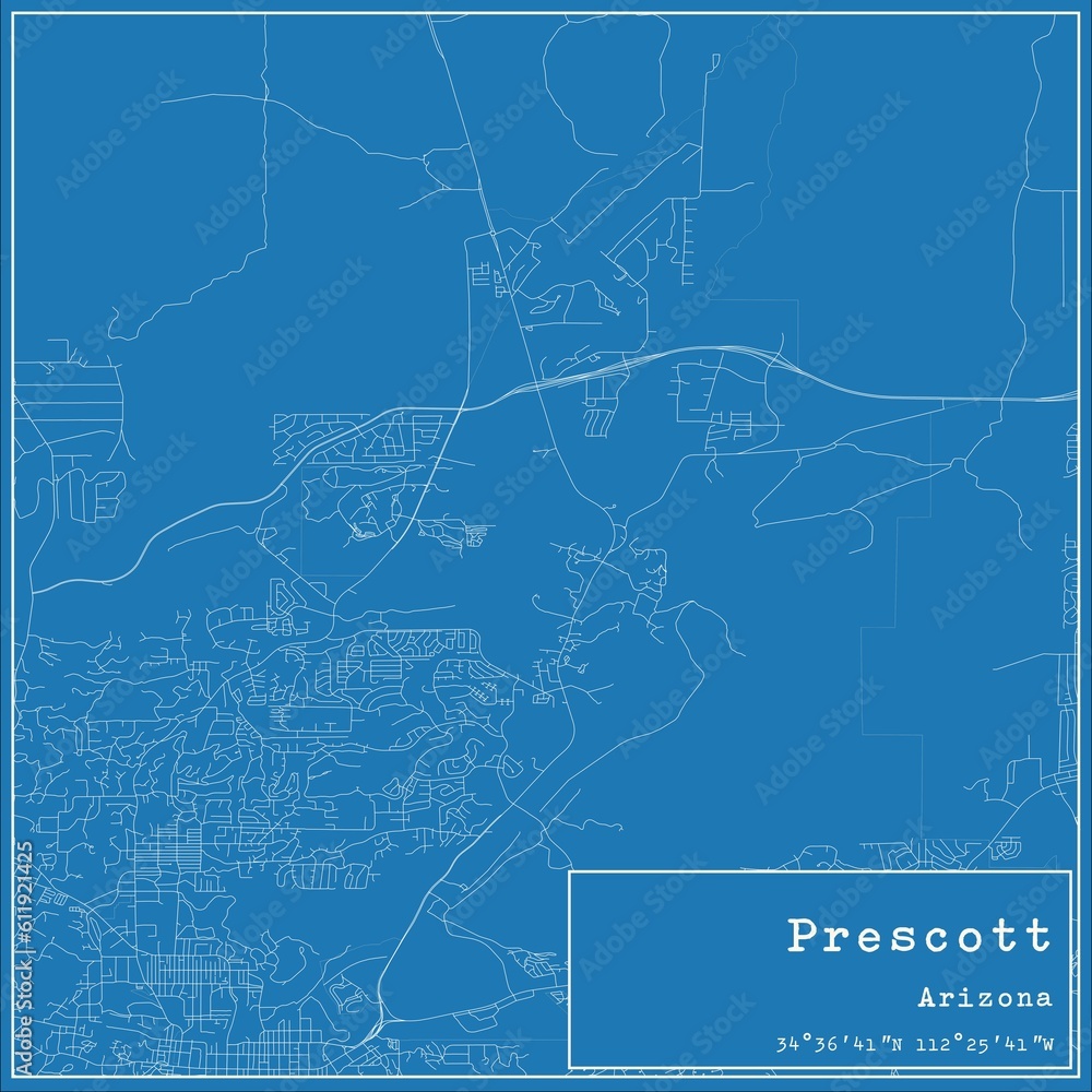 Obraz premium Blueprint US city map of Prescott, Arizona.
