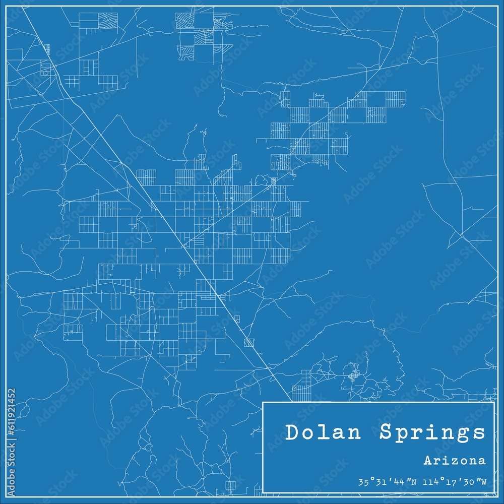 Blueprint US city map of Dolan Springs, Arizona.