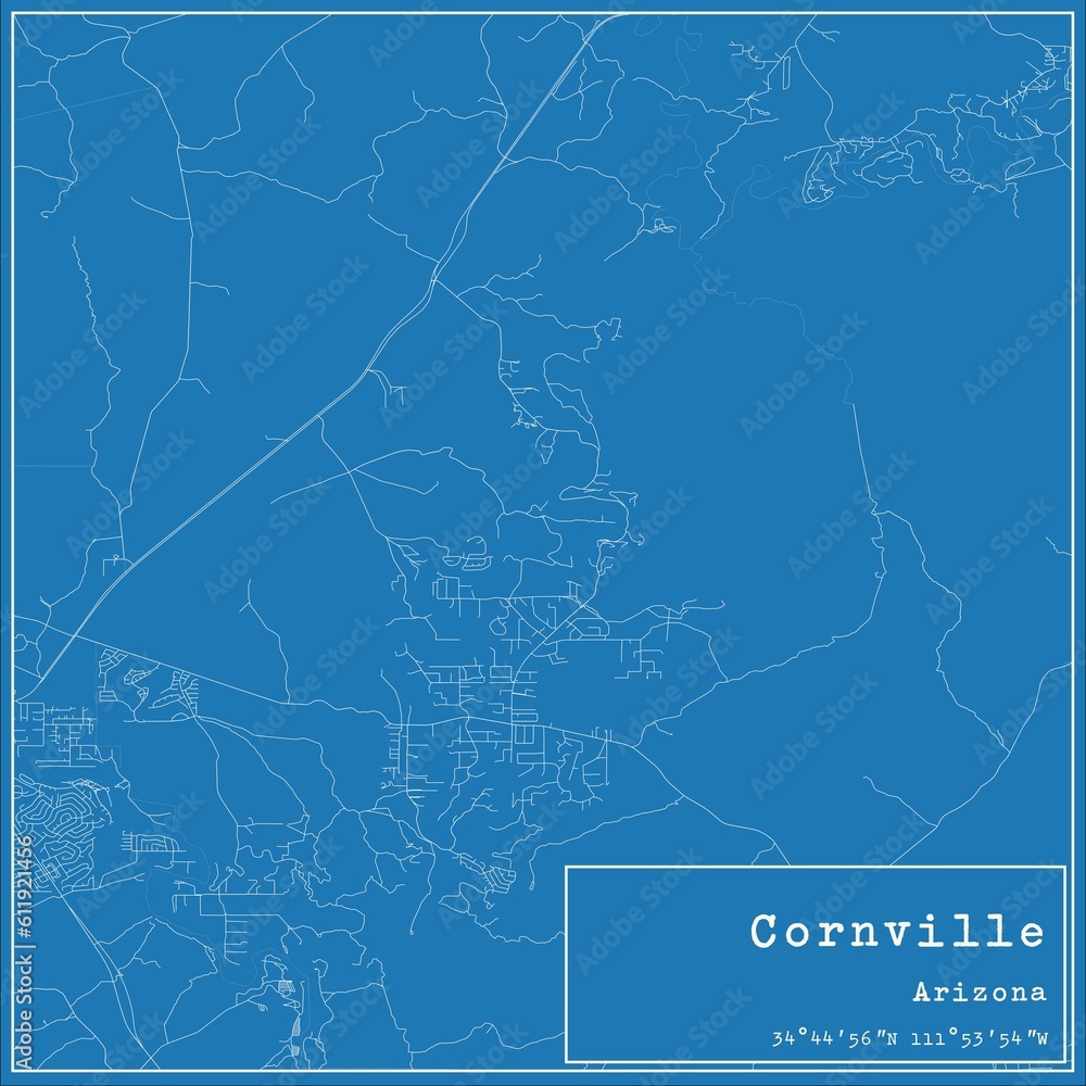 Blueprint US city map of Cornville, Arizona.