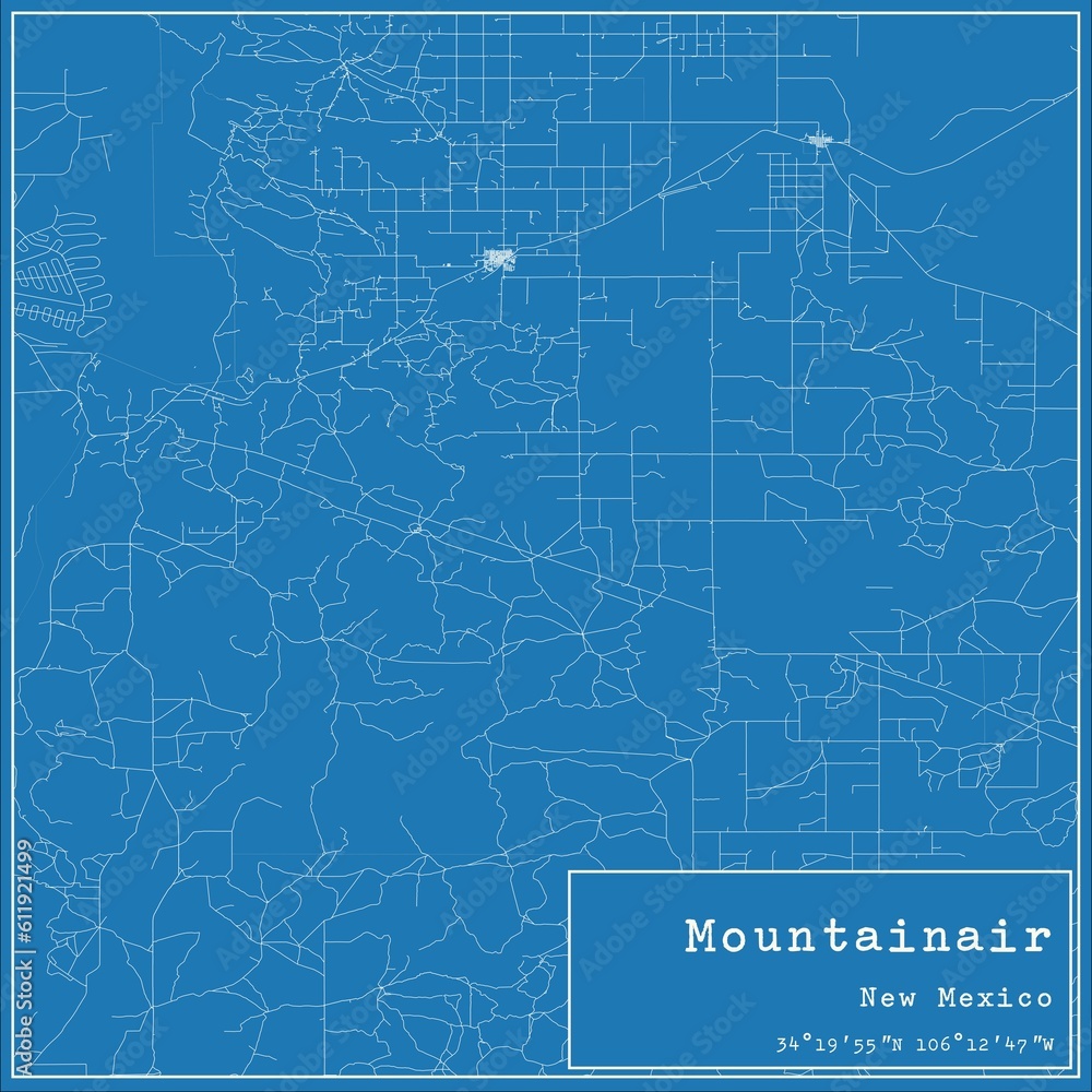 Blueprint US city map of Mountainair, New Mexico.