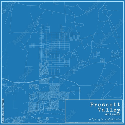 Blueprint US city map of Prescott Valley, Arizona.