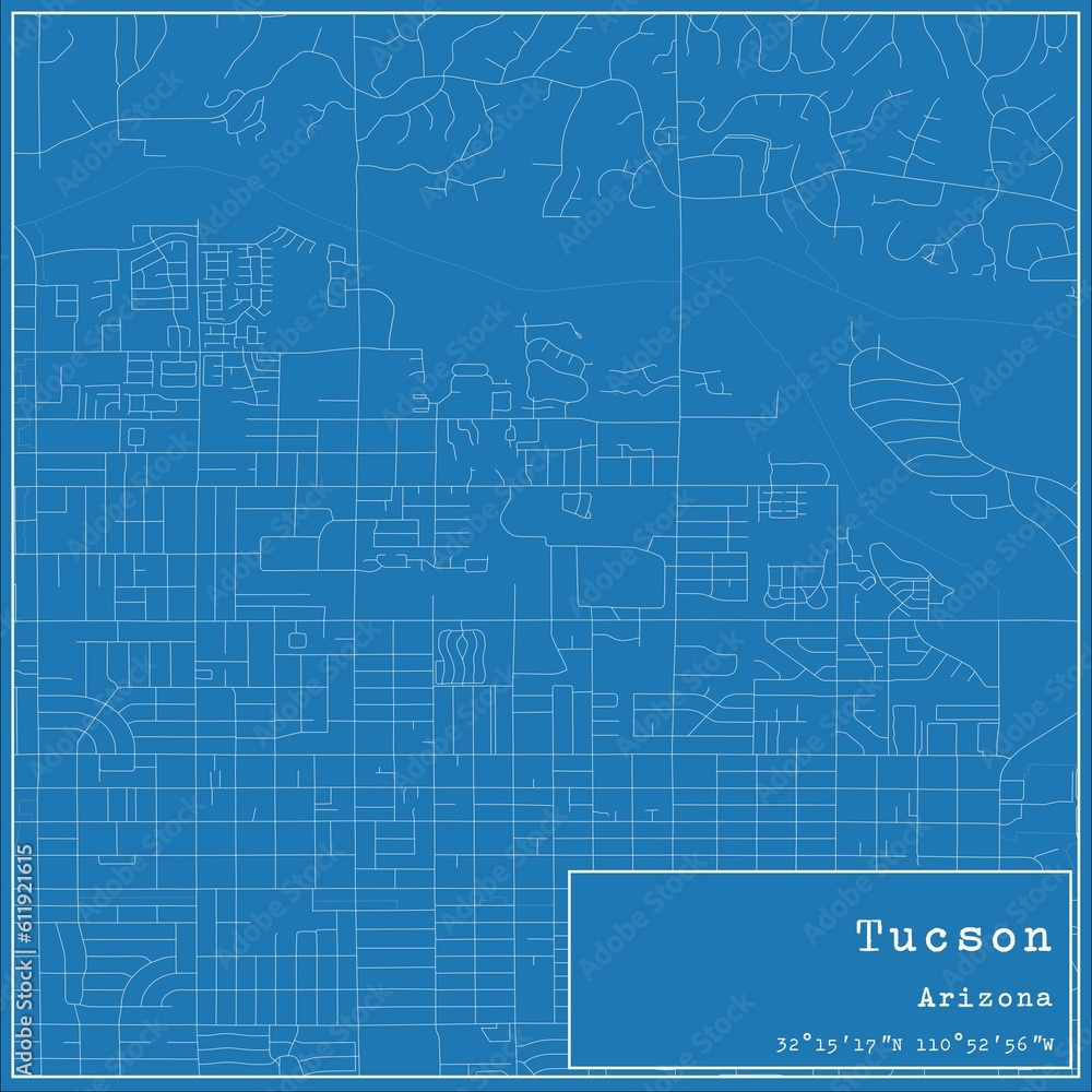Blueprint US city map of Tucson, Arizona. Blueprint US city map of Tucson, Arizona.