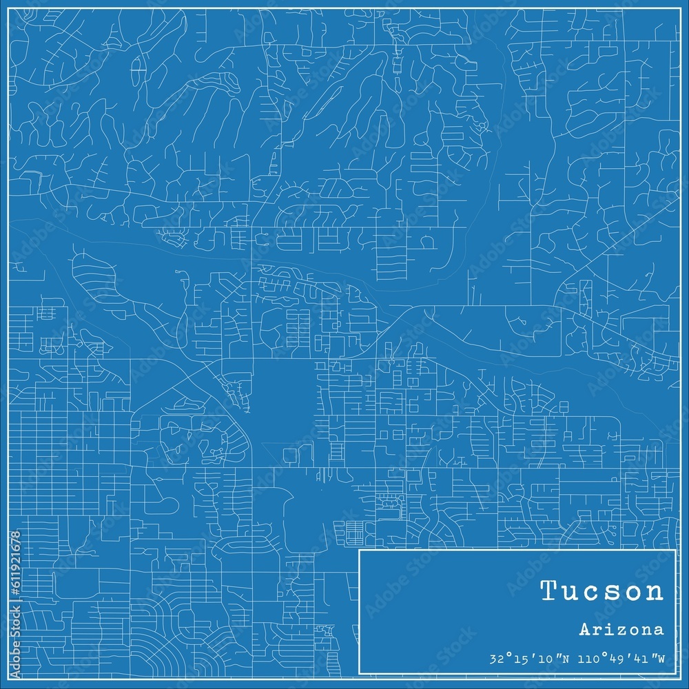 Blueprint US city map of Tucson, Arizona. Blueprint US city map of Tucson, Arizona.