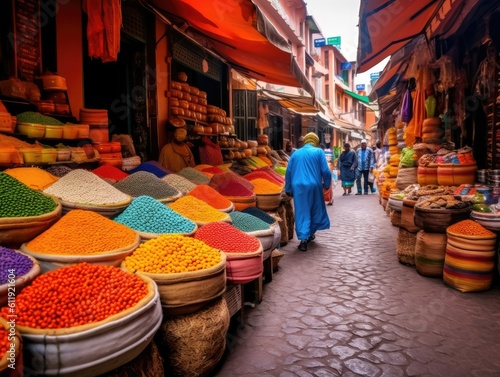 Colorful Marrakech Marketplace - AI Generated photo