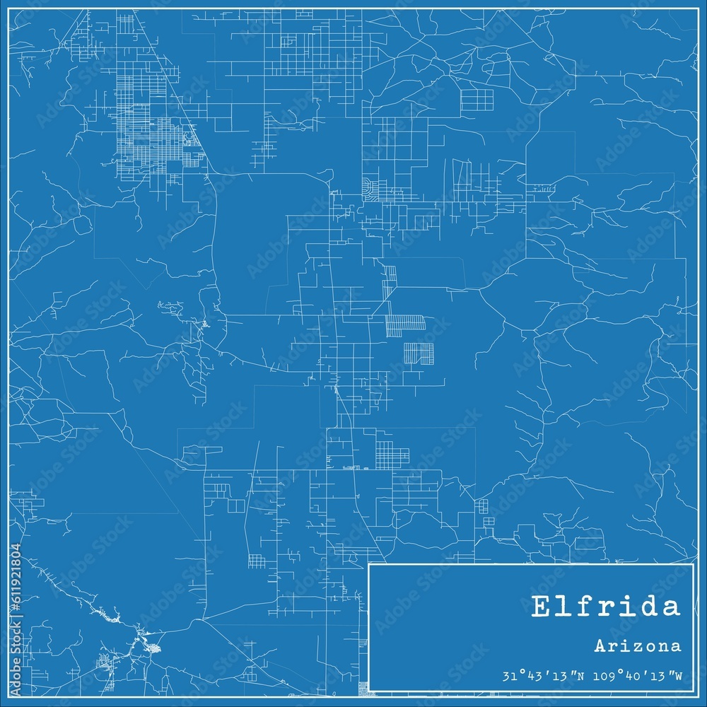 Blueprint US city map of Elfrida, Arizona.