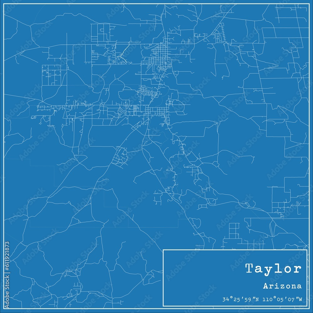 Blueprint US city map of Taylor, Arizona.