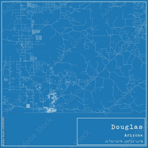 Blueprint US city map of Douglas  Arizona.