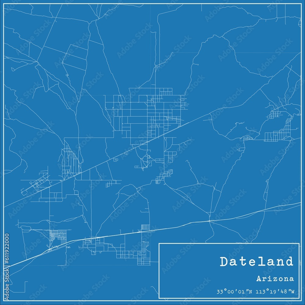 Blueprint US city map of Dateland, Arizona.