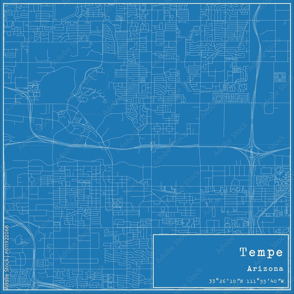 Blueprint US city map of Tempe, Arizona. Blueprint US city map of Tempe, Arizona.