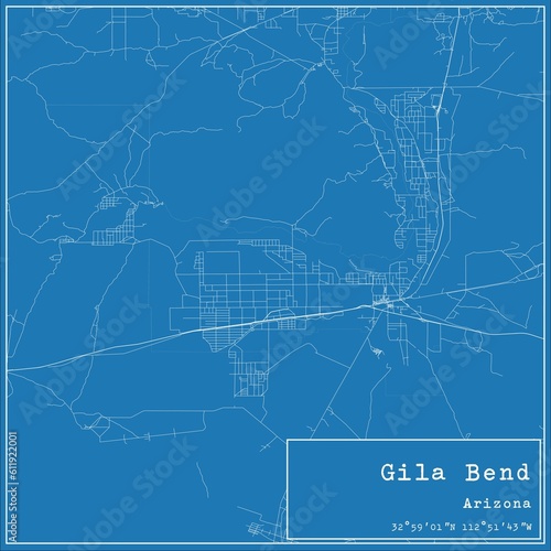 Blueprint US city map of Gila Bend, Arizona. photo