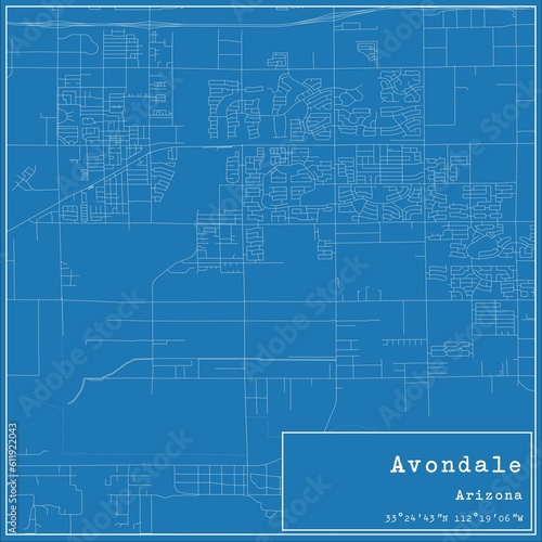 Blueprint US city map of Avondale, Arizona.