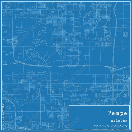 Blueprint US city map of Tempe, Arizona.