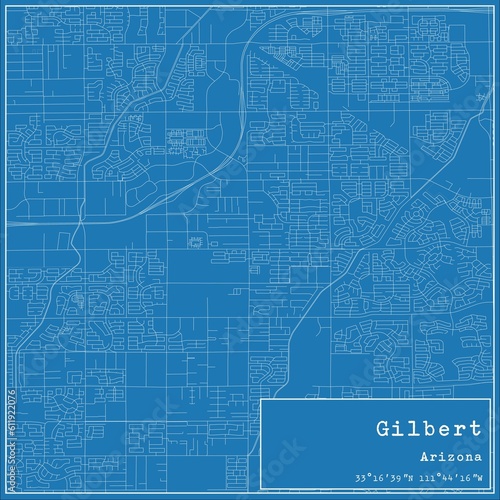 Blueprint US city map of Gilbert, Arizona.