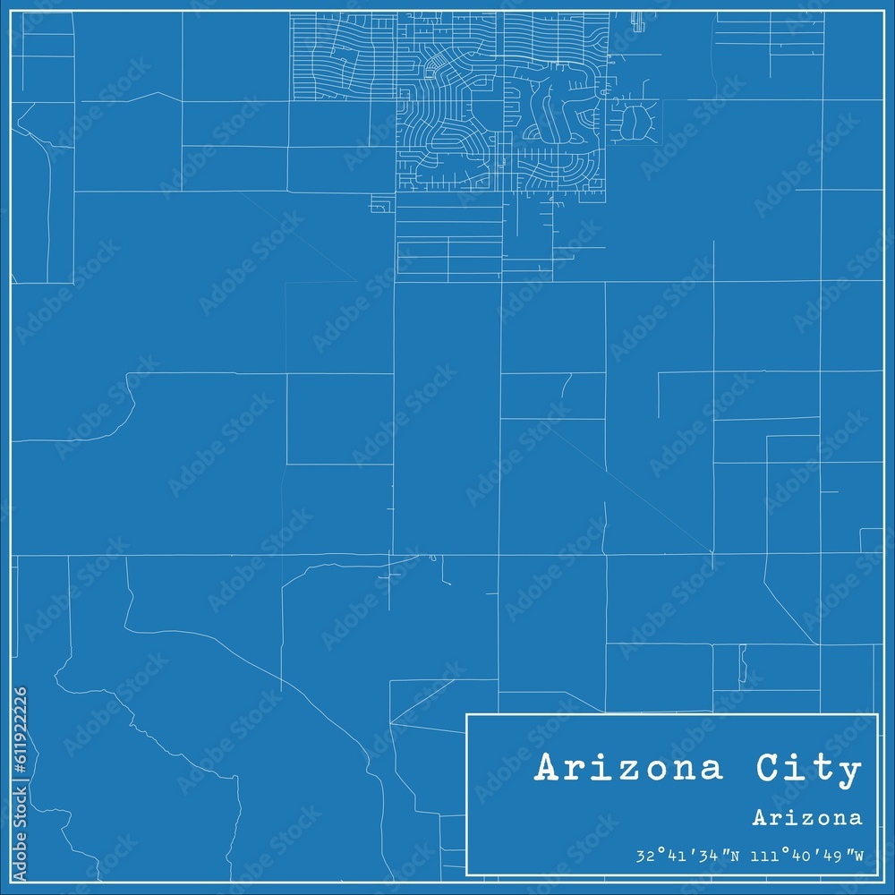 Blueprint US city map of Arizona City, Arizona.