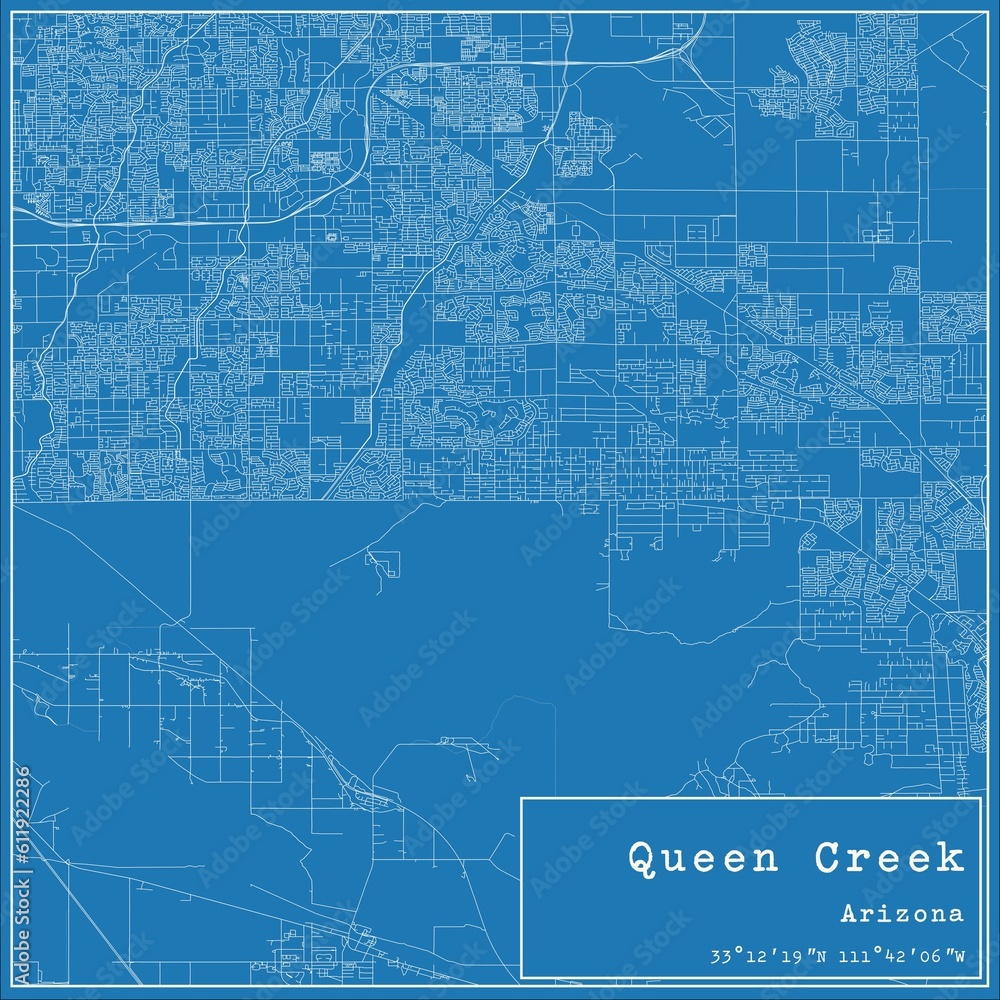Blueprint US city map of Queen Creek, Arizona. Blueprint US city map of Queen Creek, Arizona.