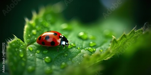 Tiny Ladybug on Green Leaf - AI Generated © dasom