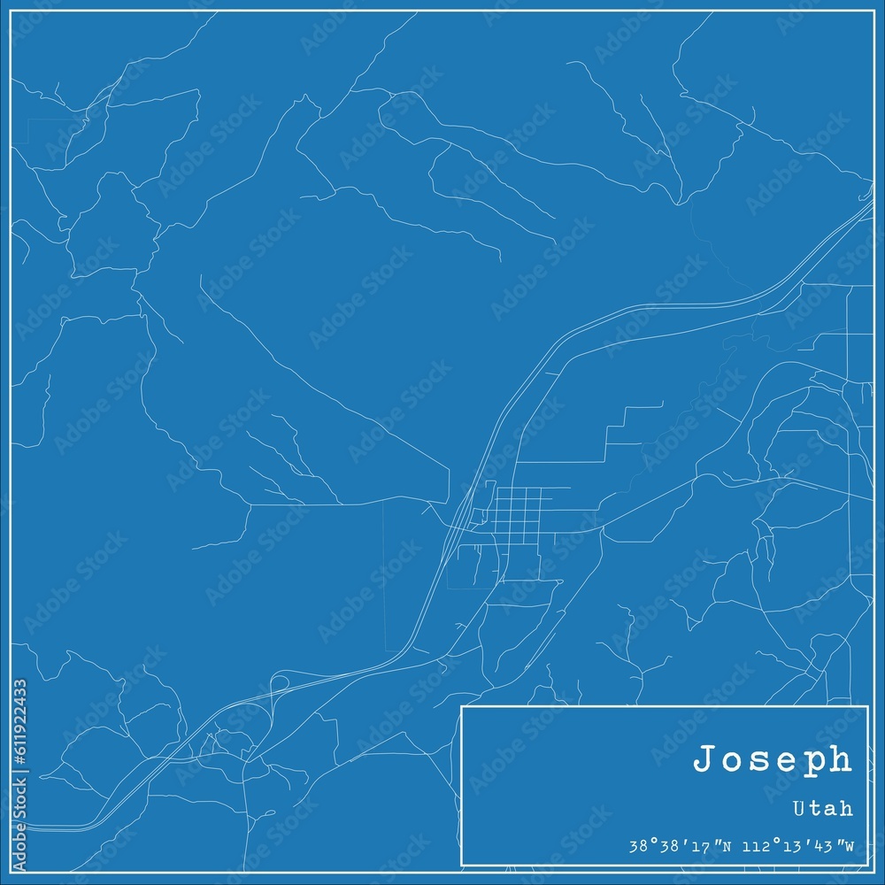 Blueprint US city map of Joseph, Utah.